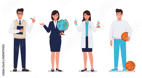 Diverse Professionals Posing with Iconic Symbols of Their Trades.