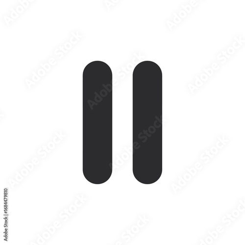 A minimalist black and white illustration of a simple pause icon for visual communication design