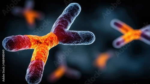 Chromosome DNA gene genome biology science cell research colorful microscopy of nucleus and molecular structure glowing vibrant, abstract yet precise
