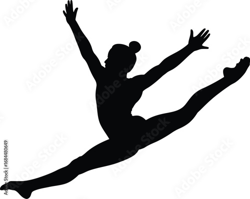 Gymnast performing split leap silhouette athletic