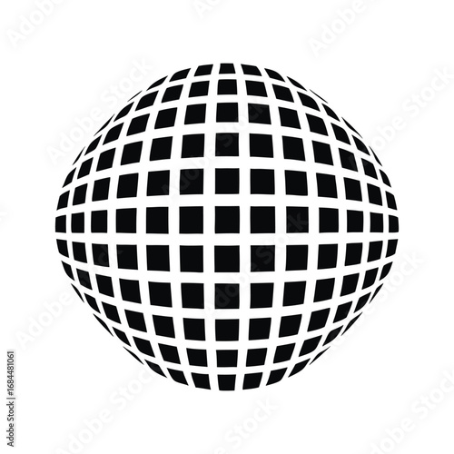 Abstract sphere with black squares against a white background geometrical mosaic and 3d rendering for modern design and technology concepts