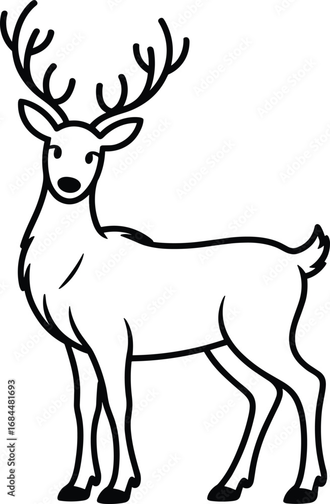 Fototapeta premium Christmas Line Art Vector of Reindeer with Antlers for Holiday Decorations