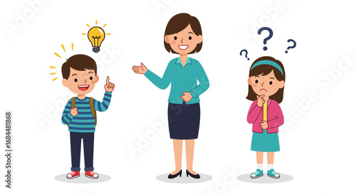Teacher Explaining Concept to Students with Different Understanding Levels.
