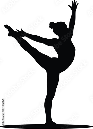 Graceful dancer balancing on one leg silhouette ballet