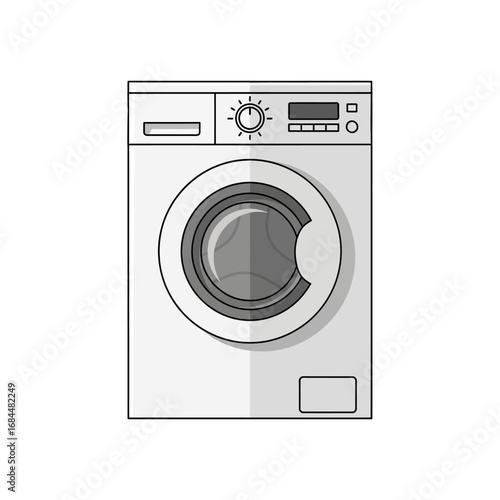 Minimalist washing machine illustration showcasing modern laundry appliance design and functionality