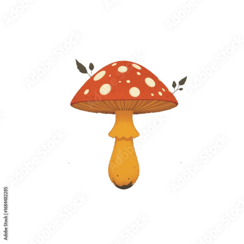 Flat colored mushroom illustration with transparent background 