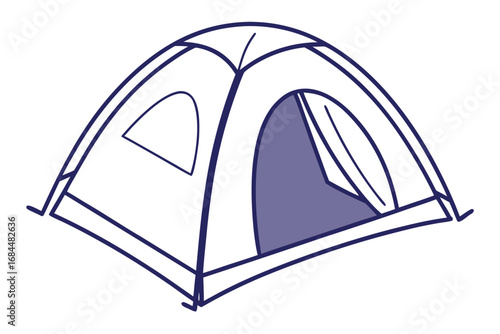 Outline Drawing of a Camping Tent with Purple Entrance on White Background outdoor shelter