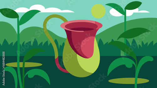 Pitcher Plant Swamp Nature Vector Illustration Unique Carnivorous Wetland