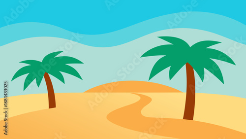Peaceful Palm Oasis Nature Vector Illustration Tranquil Desert Landscape