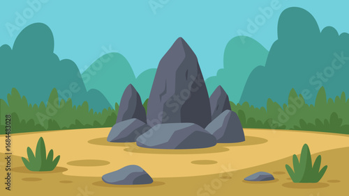 Textured Rock Garden Nature Vector Illustration Unique Stone Landscape Art