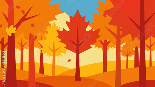Vibrant Maple Forest Nature Vector Illustration Colorful Autumn Landscape Art