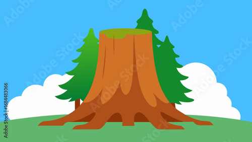 Massive Redwood Stump Nature Vector Illustration Ancient Tree Remnant Artwork