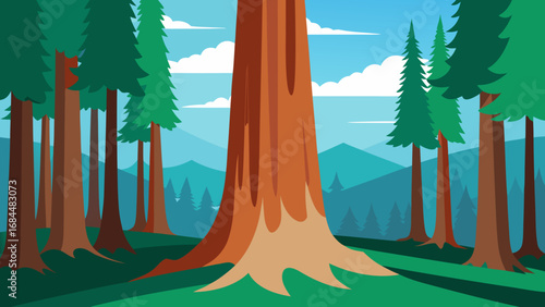 Towering Giant Sequoia Forest Nature Vector Illustration Majestic Trees Artwork