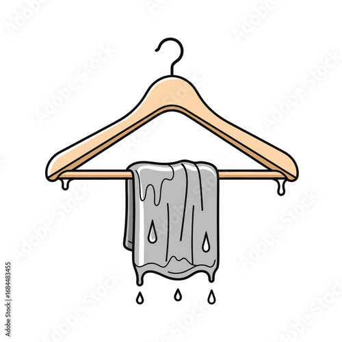 Humorous depiction of a wet towel on a hanger showcasing mundane household challenges illustration