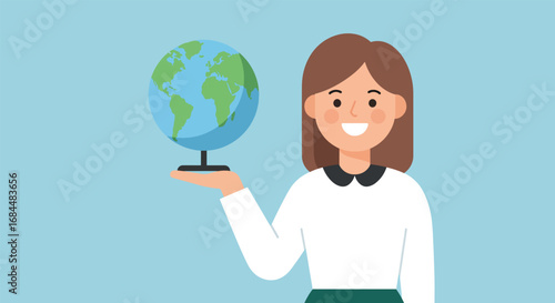 Woman Holding a Globe Global Education Concept.