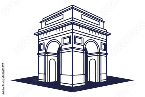 Outline illustration of the Arc de Triomphe on a white background monument paris