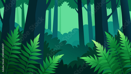Explore Lush Ferns in a Deep Forest Vibrant Nature Vector Illustration