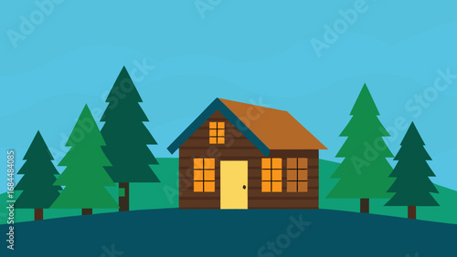 Discover a Rustic Cabin in the Woods Charming Nature Vector Illustration