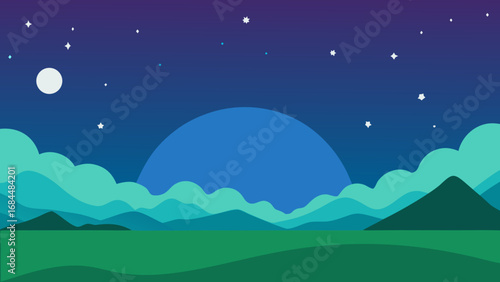 Witness Milky Way Galaxy Over Landscape Stunning Nature Vector Illustration