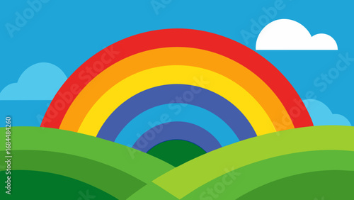 Behold a Vibrant Rainbow Over a Valley Stunning Nature Vector Illustration