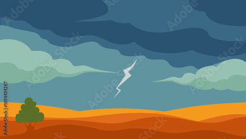 Witness a Stormy Sky Over a Plain Dramatic Nature Vector Illustration