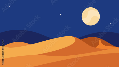 Explore Stark Moonlit Desert Eerie Nature Vector Landscape Illustration