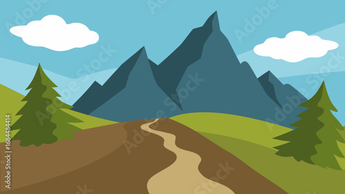 Trek a Rocky Mountain Path Majestic Nature Vector Landscape Illustration