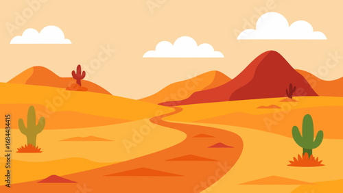 Hike an Arid Desert Trail Rugged Nature Vector Landscape Illustration