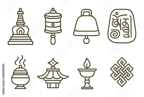 Intricate buddhist symbols on a gold background