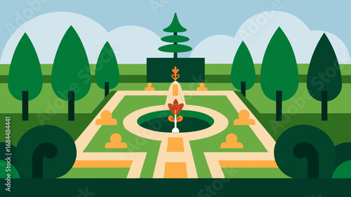 Admire Symmetrical French Formal Garden Elegant Nature Vector Design
