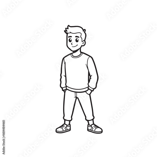Handsome Man Black and White Illustration Vector Image Male Portrait Fashion Sketch Line Art Design	