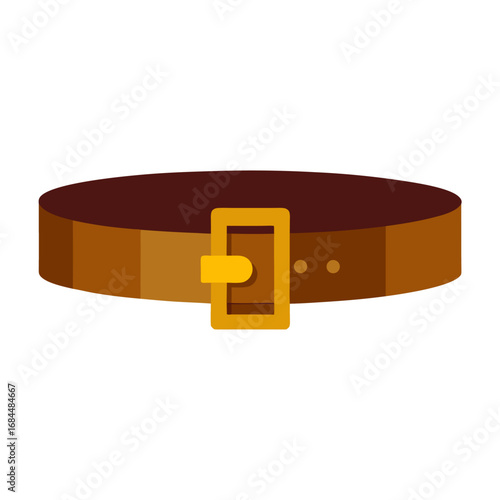 Brown leather belt with a gold buckle vector on white background.