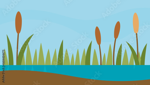 Discover Peaceful Wetlands with Reeds Serene Nature Vector Illustration