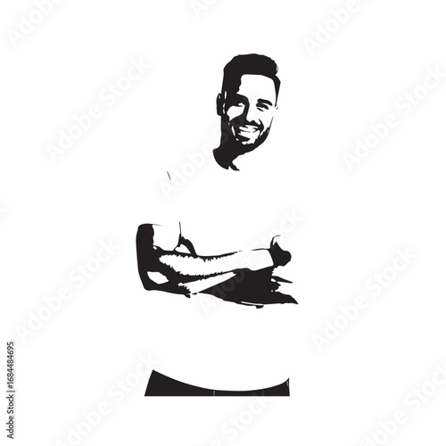 Handsome Man Black and White Illustration Vector Image Male Portrait Fashion Sketch Line Art Design	