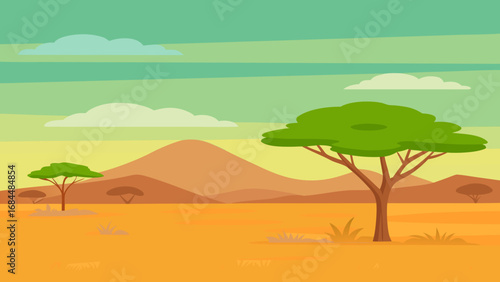 Roam Expansive Savannah Grasslands Vibrant Nature Vector Landscape Art
