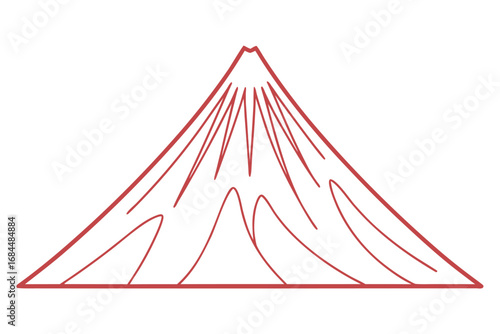 Red outline of a stylized mountain peak on white background summit nature