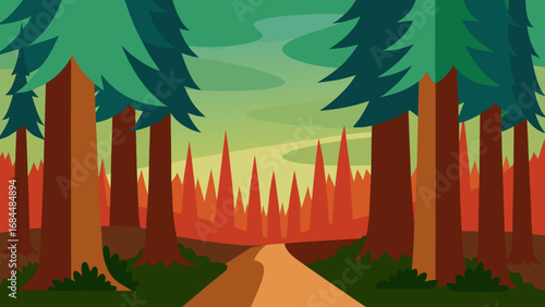 Wander Through Majestic Redwood Forest Grand Nature Vector Illustration