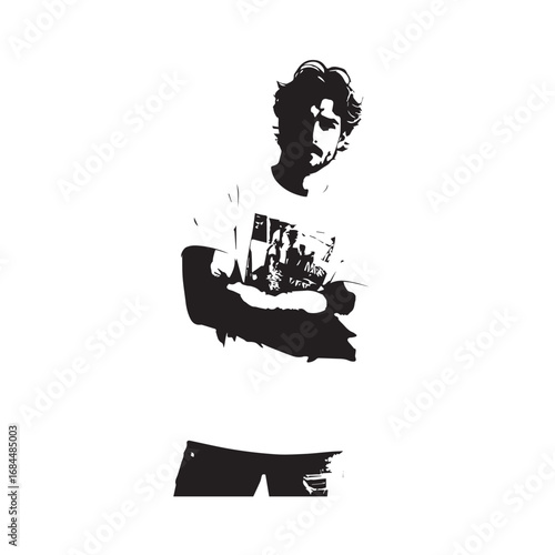Handsome Man Black and White Illustration Vector Image Male Portrait Fashion Sketch Line Art Design