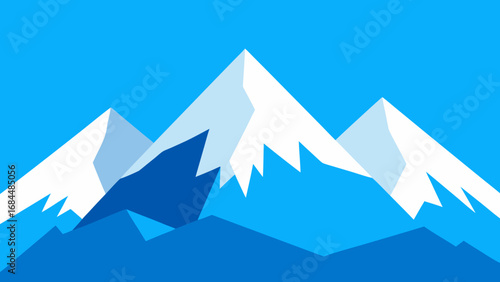 Snow Capped Peaks Under Blue Sky Nature Vector Graphic Illustrating Winter Vista