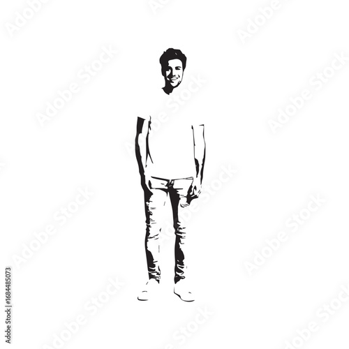 Handsome Man Black and White Illustration Vector Image Male Portrait Fashion Sketch Line Art Design