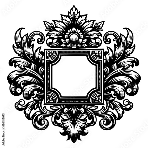 decorative frame with floral ornament black vector icon with transparent background 