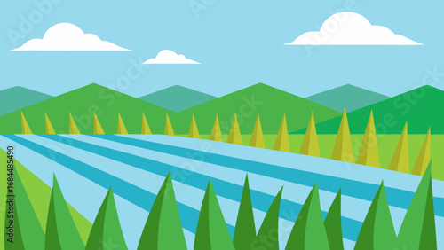 Yellow Canola Field Nature Vector Art Illustrating Vibrant Farmland Scene