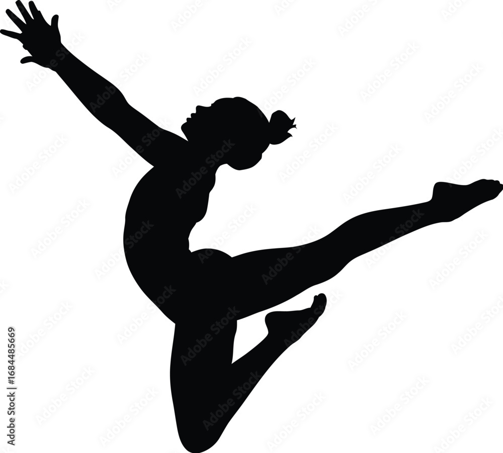 Fototapeta premium Graceful dancer leaping with arms outstretched silhouette