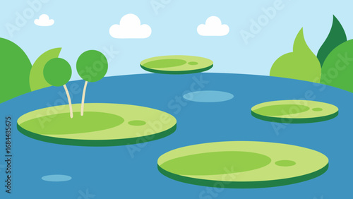 Giant Water Lily Pads Nature Vector Art Depicting Large Aquatic Plants