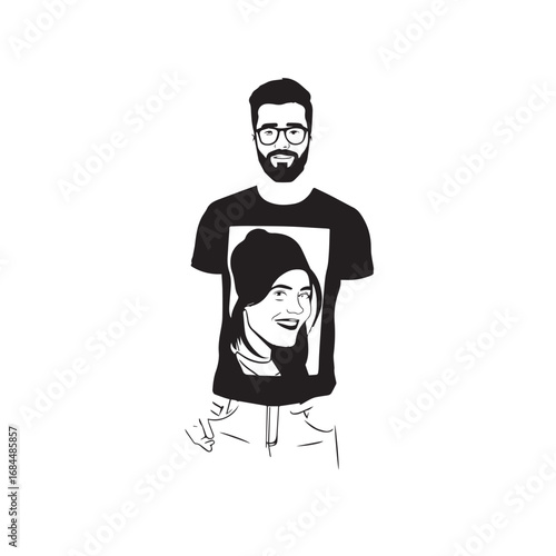 Handsome Man Black and White Illustration Vector Image Male Portrait Fashion Sketch Line Art Design