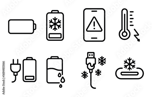 Electrical device icons indicating battery, temperature, and connectivity warnings