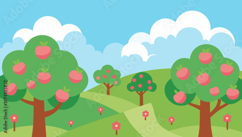 Blooming Apple Orchard Nature Vector Graphic Depicting Spring Blossom