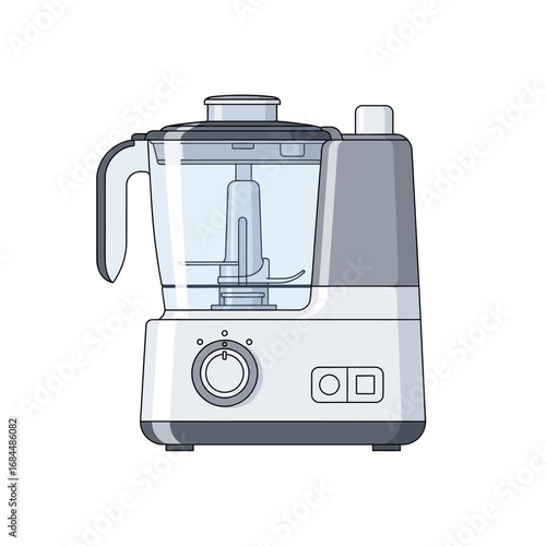 Stylized food processor illustration emphasizing streamlined kitchen appliance design for modern
