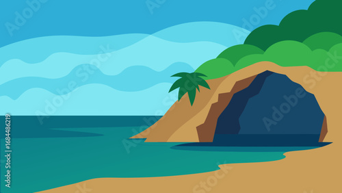 Mysterious Hidden Coastal Cave a Secluded Nature Vector Illustration