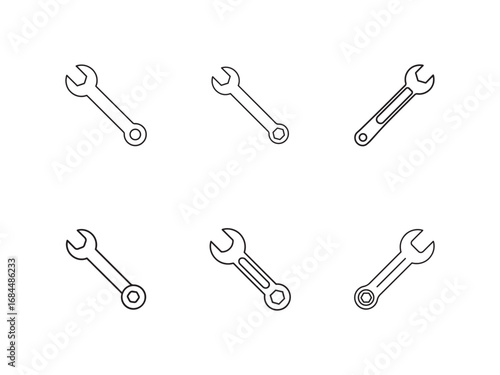 Set of Simple Spanner or Wrench Outlines for Mechanical Work and Repair Illustration Vector Design on White Background